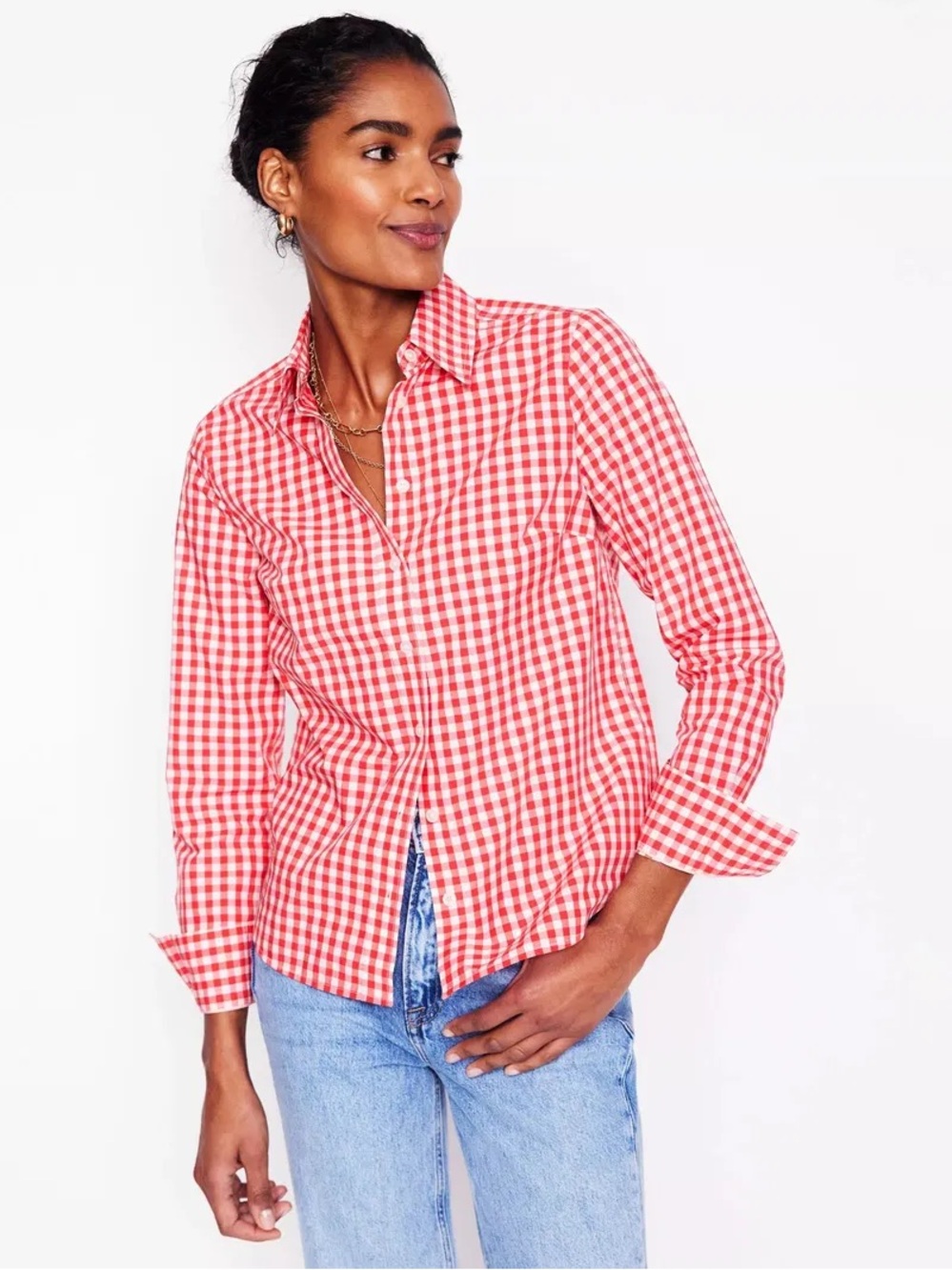 NWOT Boden Sienna Gingham Shirt. Red and white. Size 12. 100% cotton.